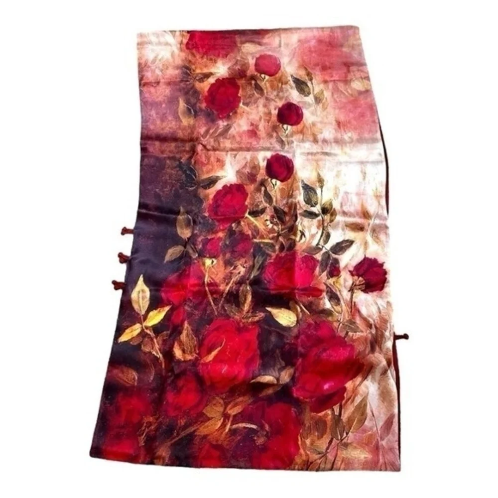 ASILK Red Watercolor Floral Mulberry Silk Scarf Wrap Cover Up NWT